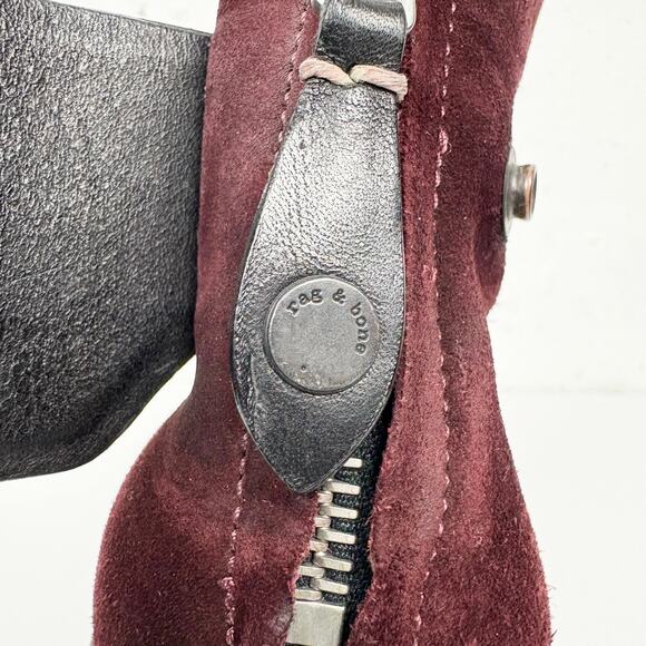 Rag & Bone Kerr Nubuck Ankle Boots Bordeaux Chunky Stacked Heel Taylor Swift 41 - Picture 15 of 15